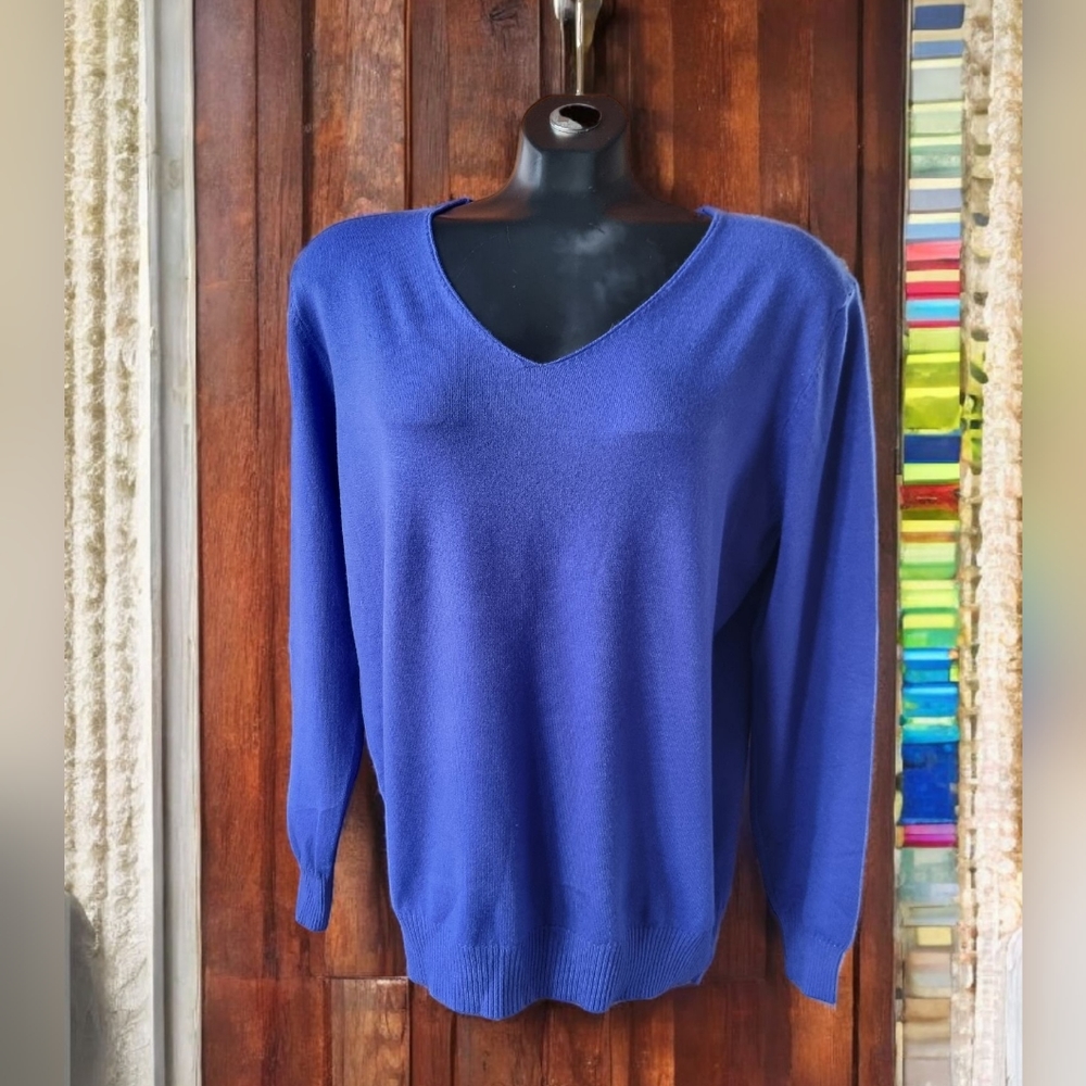 Sangtree Soft Lightweight Women's Blue V-Neck Sweater Size L